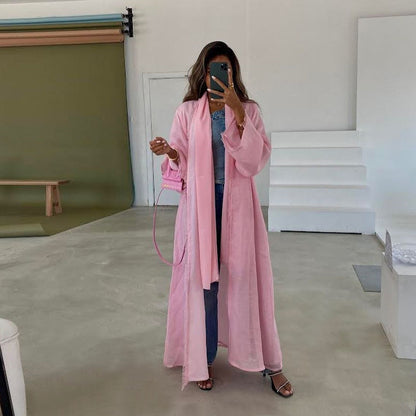 Solid Color Modest Long Dress Modern Fashion Cotton Cardigan Shawl