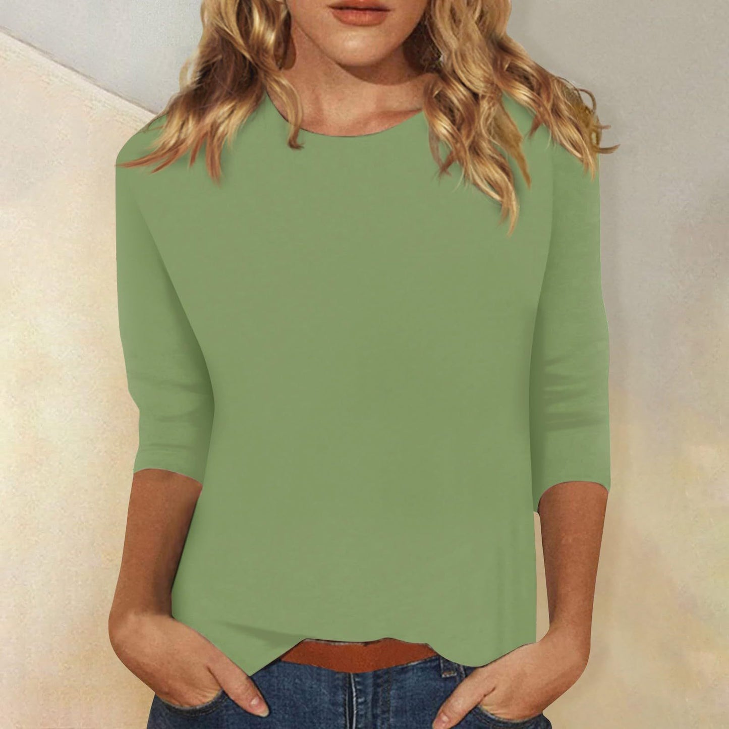 Women's Top Round Neck 34 Sleeves