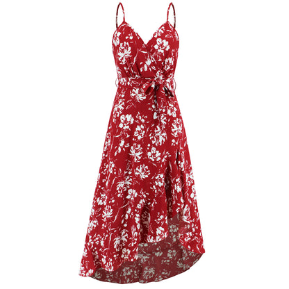 European And American Sexy Sling Irregular Dress Floral