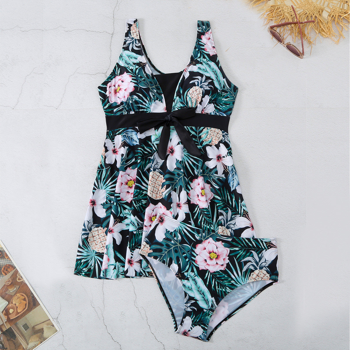 Women's V-neck Printed Split Bikini Swimsuit