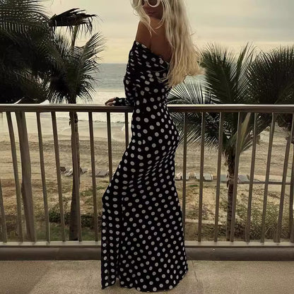 Polka Dot Stitching Off-shoulder Slim Fit Dress