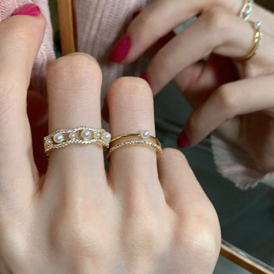 Simple Pearl Diamond-studded Ring Women