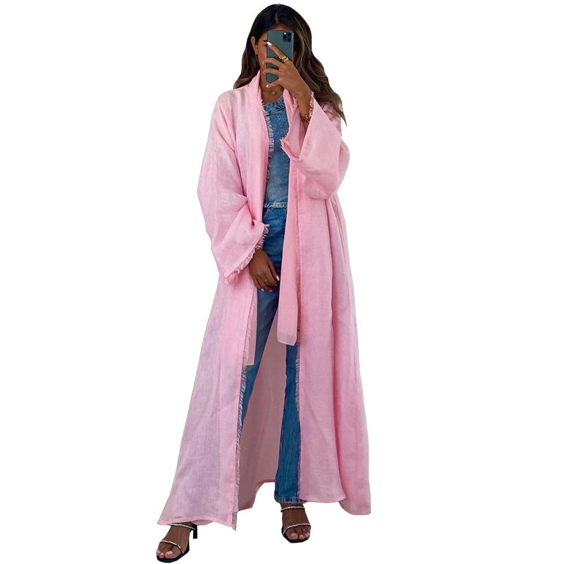 Solid Color Modest Long Dress Modern Fashion Cotton Cardigan Shawl