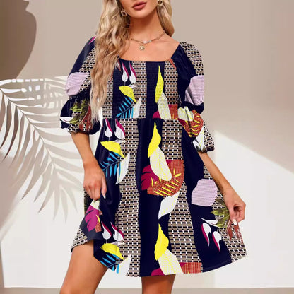 Floral Puff Sleeve Fashion Women's Wear Dress