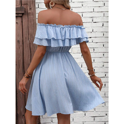 Solid Color Off-the-shoulder Knot Front Ruffled Dress