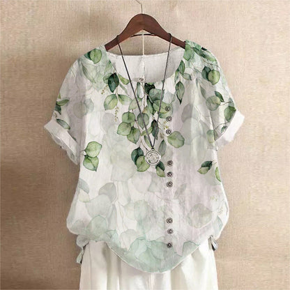 Women's Retro Cotton And Linen Fashion Printed Loose Top