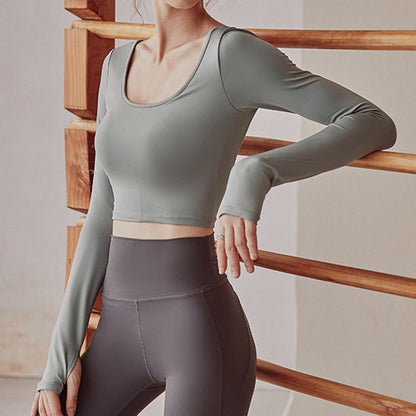 Women's Elegant Finger Stall Long-sleeved Tight Beauty Back Exercise Top