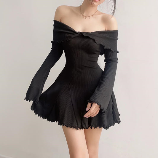 Slim Thread Off-shoulder Long Sleeve Dress