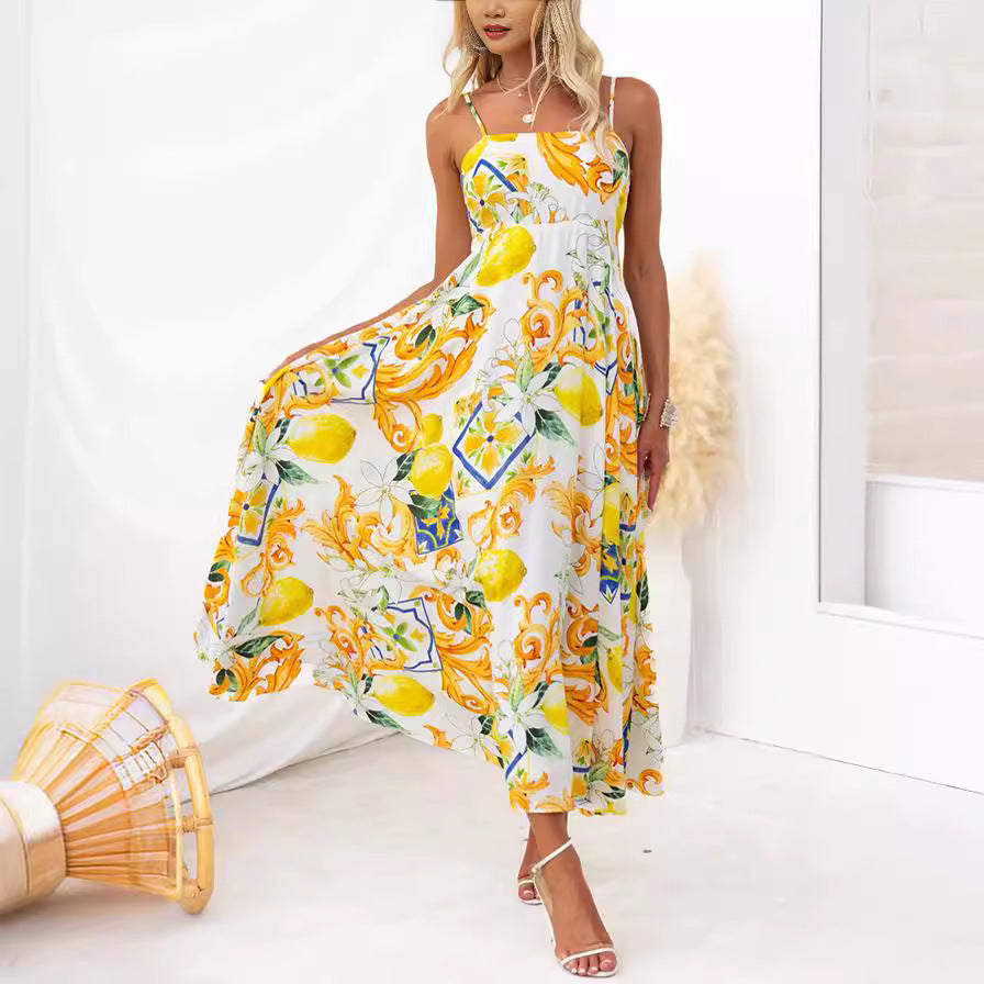 Printed Sling Back Strap Elegant Dress Women