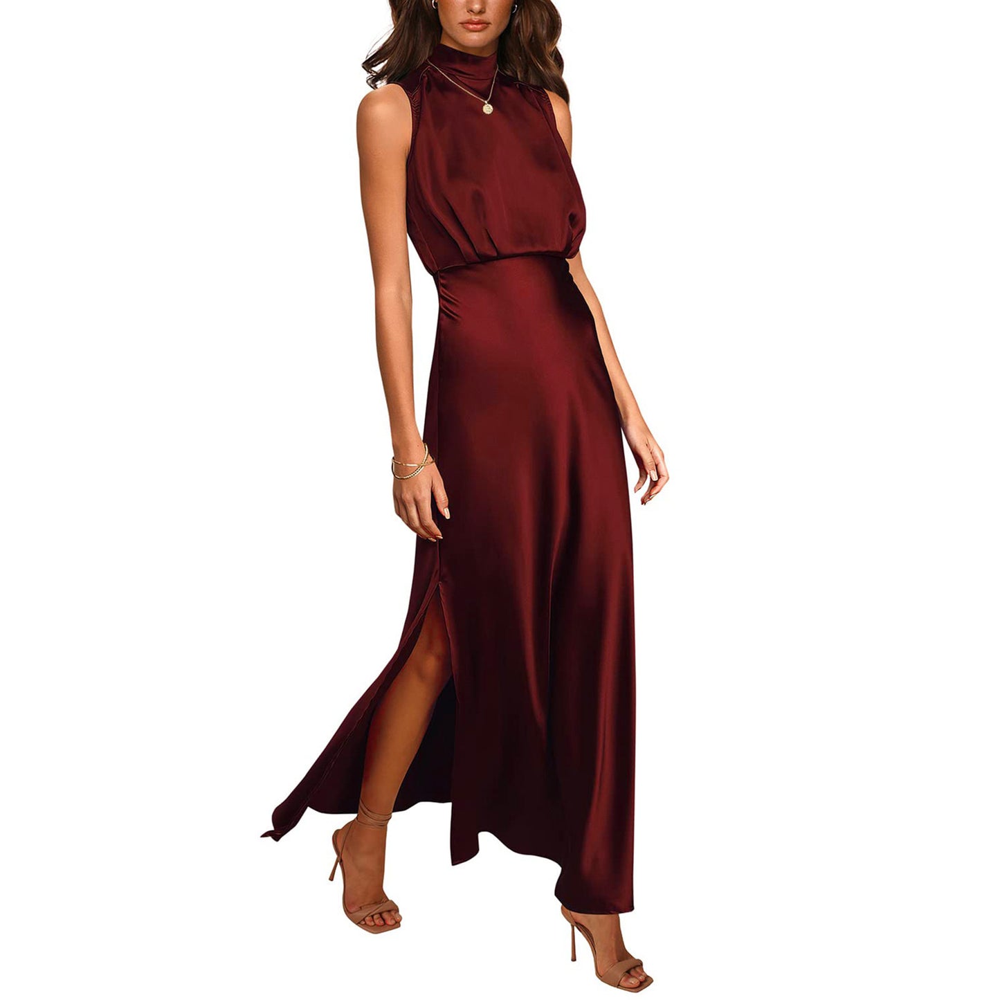 Women's Satin Stand Collar Dress