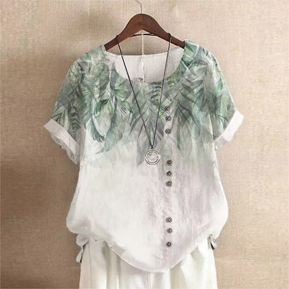 Women's Retro Cotton And Linen Fashion Printed Loose Top