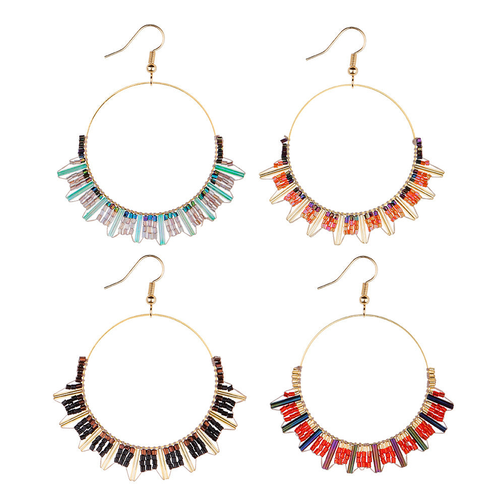 New Bead Earrings Wave Ethnic Style Niche Retro Circle Beaded