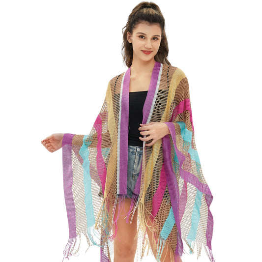 Women's Cloak Travel Ethnic Rainbow Stripes