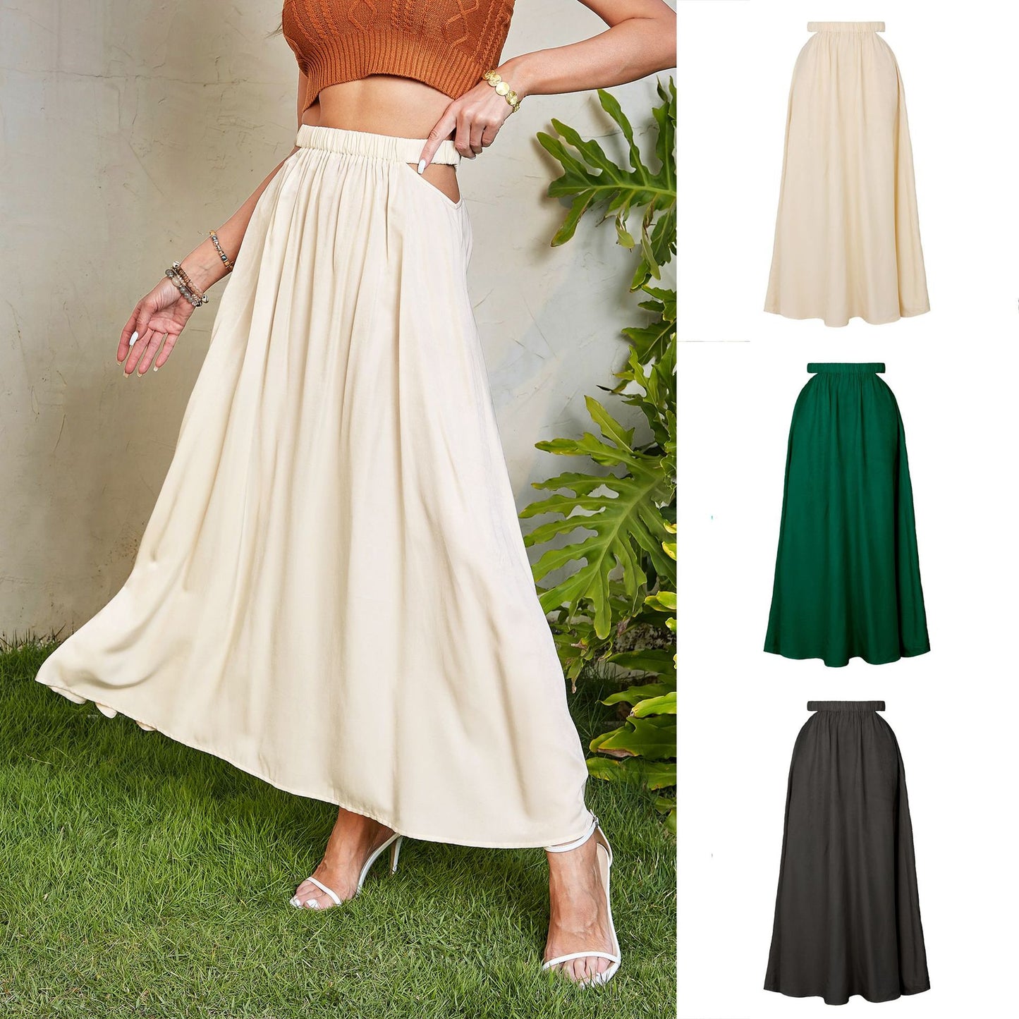 Women's High Waist Hollow-out Skirt Long