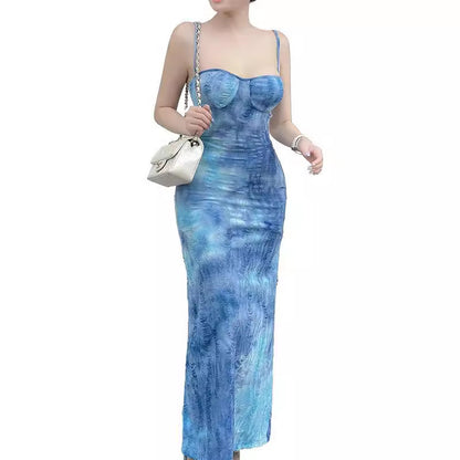 Fashion Tatted Tie-dyed Suspenders Dress Women