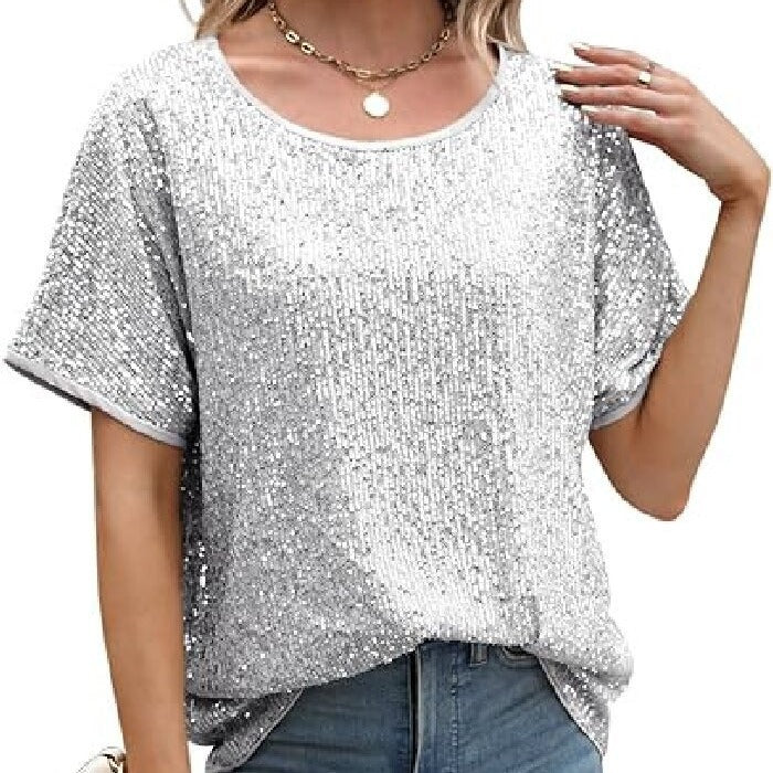 Loose Blouse Slant Shoulder Short Sleeve Casual Sekun Deep V Shirt