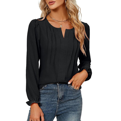 Women's V-neck Long Sleeve Stripes Top