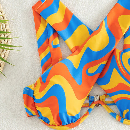 Women's Cross-halterneck Bikini Multi-color Swimsuit