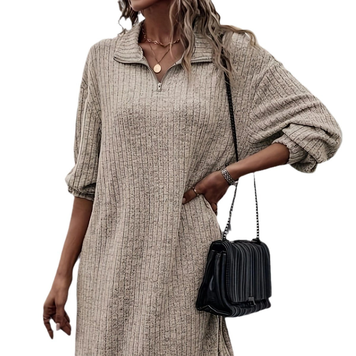 Women's Fashionable Knitted Zipper Pullover Dress