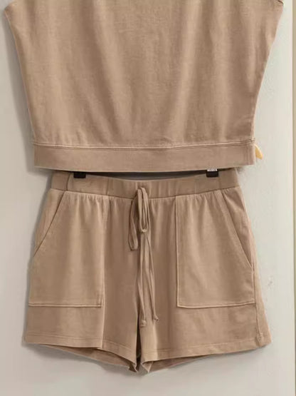 Women's 100 Cotton Solid Color Home Shorts Casual Simple Outdoor Suit