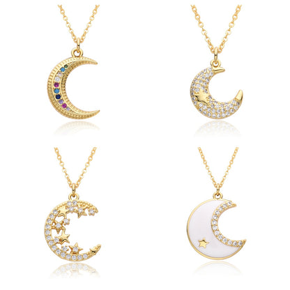 Micro-inlaid Moon Full Diamond Necklace Female