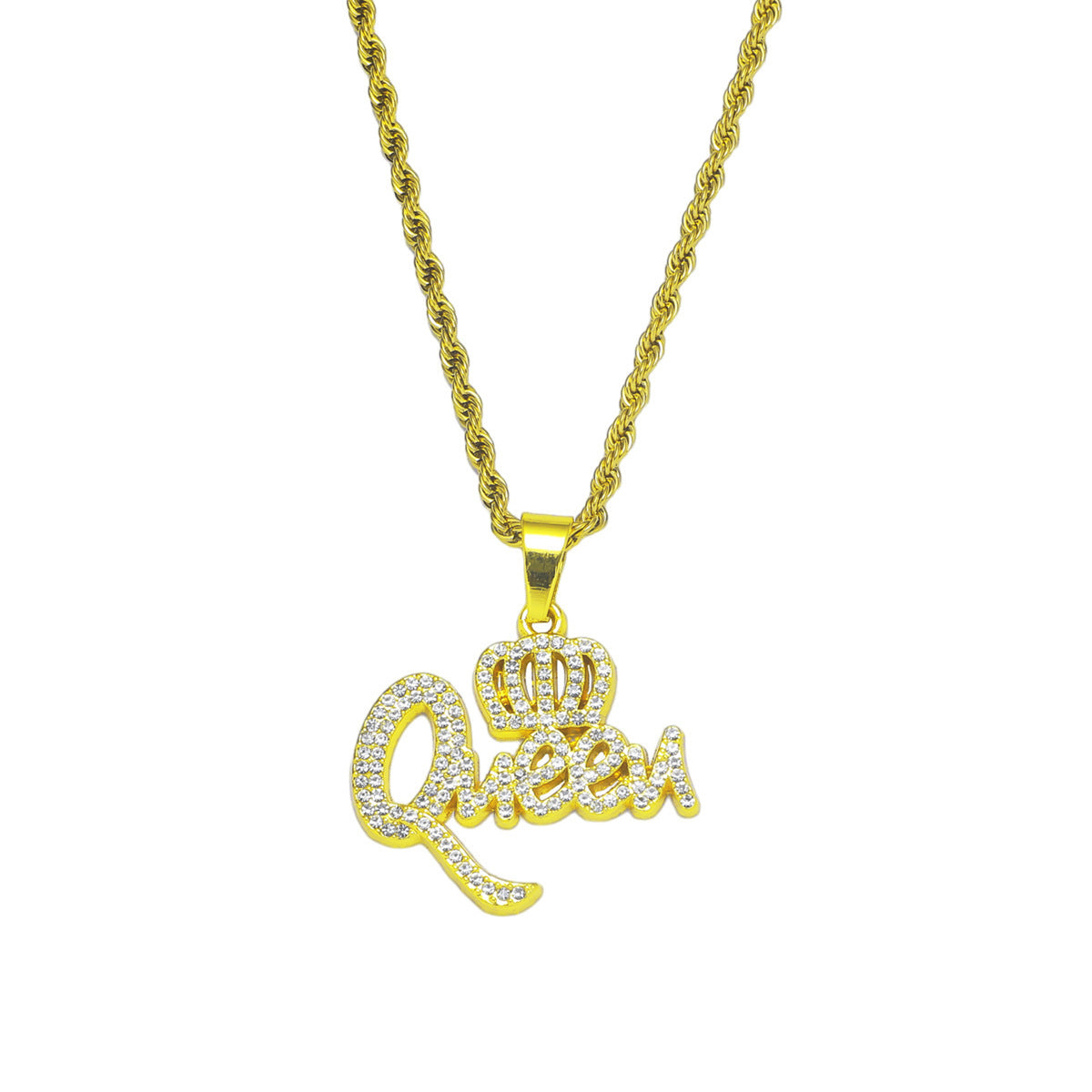 European Hip Hop Diamond Queen Letter Pendant