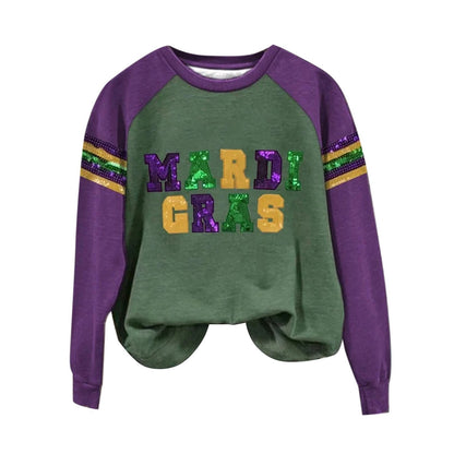 Purple Green Gold Multi-Color Women's V-neck Printed Sweater