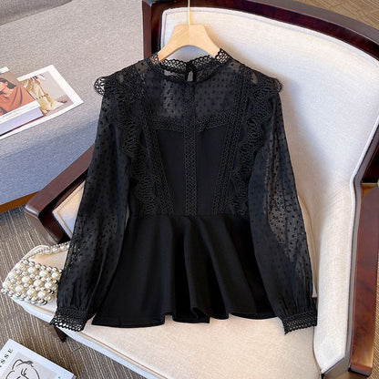 Chiffon Shirt Trendy Sense Of Design Slimming Lace Top