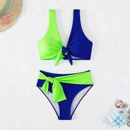 Patchwork Beach Bikini Ladies Belt Chest Pad Suit