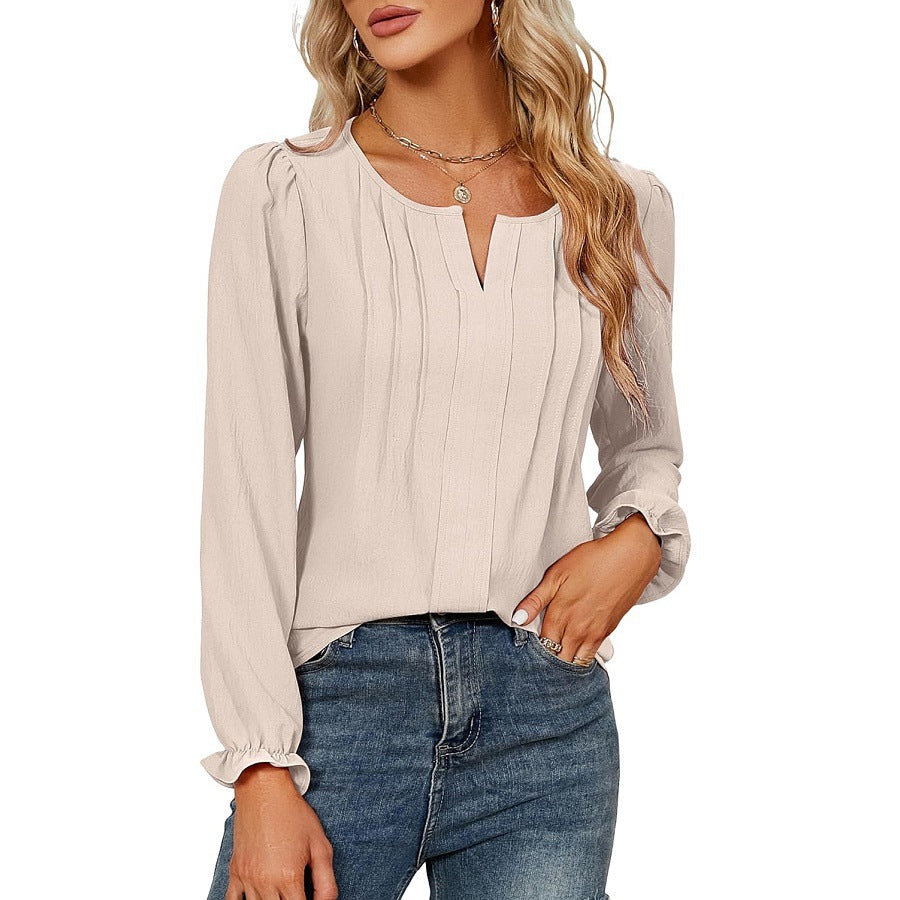 Women's V-neck Long Sleeve Stripes Top