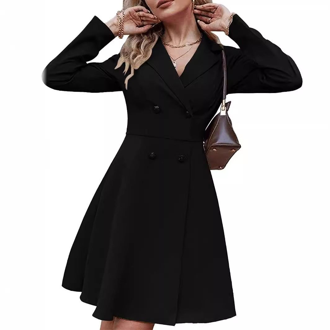 Solid Color Double Breasted Long Sleeve Trench Coat Fashion Slim Coat