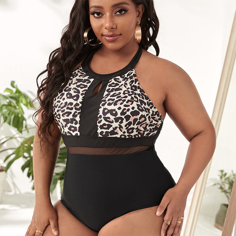 Plus Size Leopard Print Bikini Swimsuit For Women