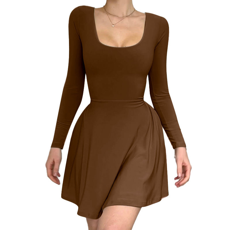 Women's Elegant Slim-fit Long Sleeve U-neck Dress