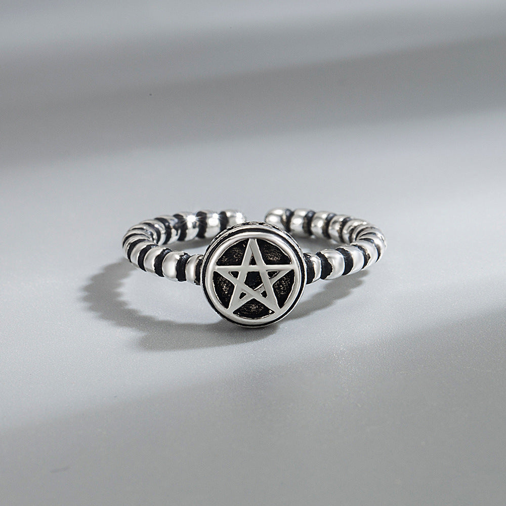 Mix And Match Retro Imitation Thai Silver Five-pointed Star Ring