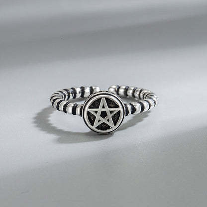 Mix And Match Retro Imitation Thai Silver Five-pointed Star Ring