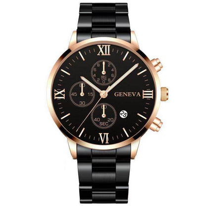 Steel Watch Men's Stainless Steel Three-eye Calendar