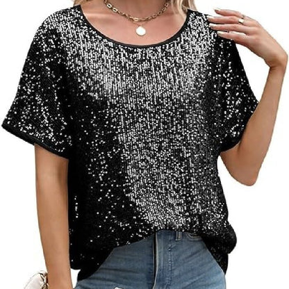 Loose Blouse Slant Shoulder Short Sleeve Casual Sekun Deep V Shirt