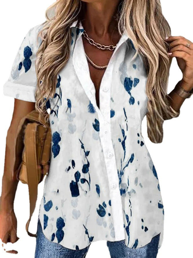 Women's Fashion Printed Shirt Button Lapel Shirt