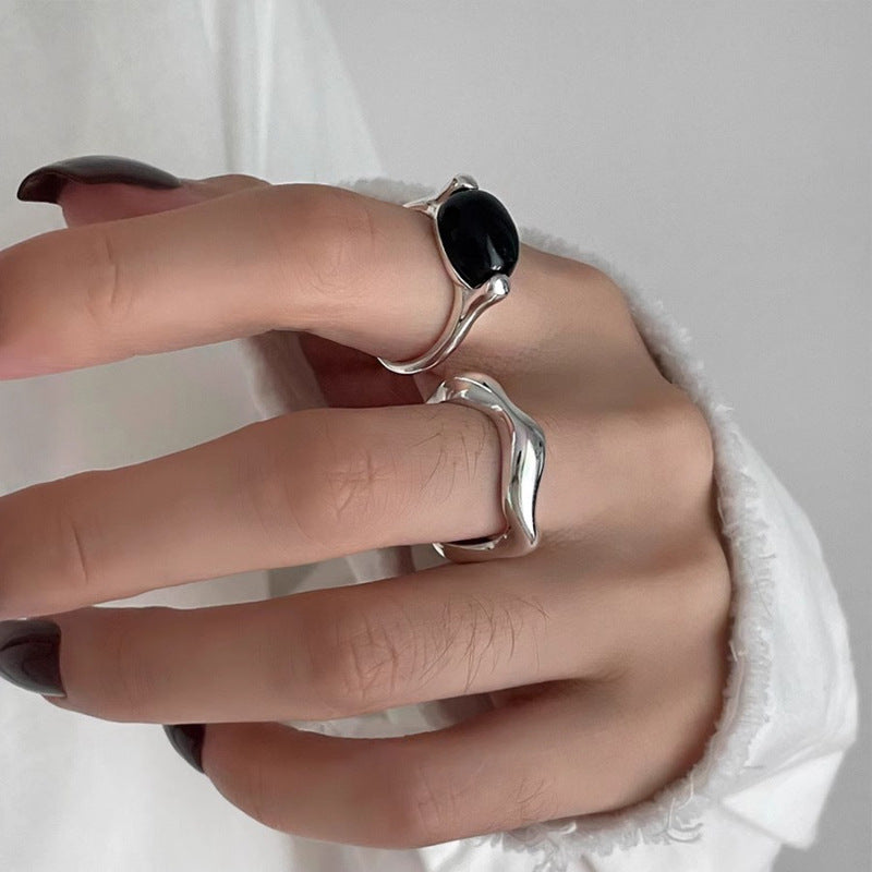 Women's Black Agate Ring Personality Simple