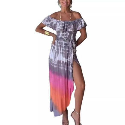 Off-shoulder Tie-dyed Split Women's Dress