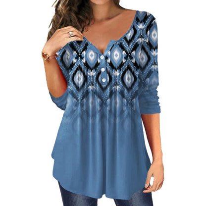 Women's Long Sleeve Printed Button Top