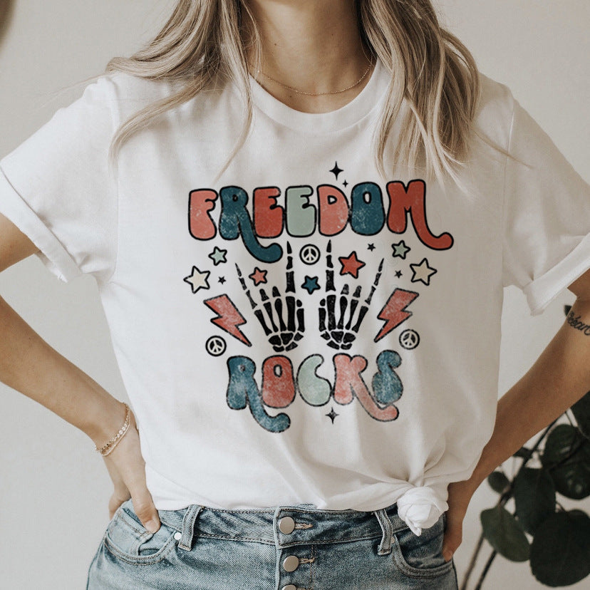 Sweet Cute Letters T-shirt Loose Round Neck