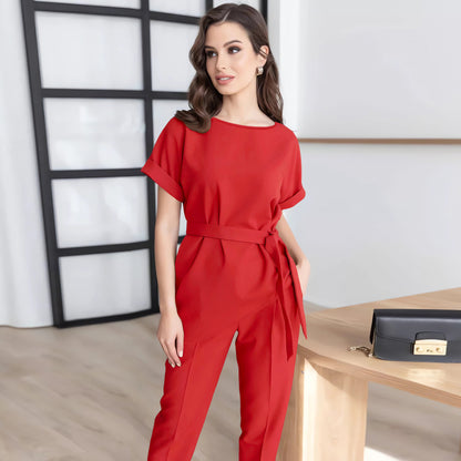 European And American Round Neck Beveled Belt Top Suit