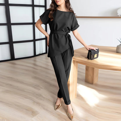European And American Round Neck Beveled Belt Top Suit