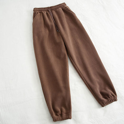 Double-sided Polar Fleece Women's Pants Wide Leg Ankle Banded Pants