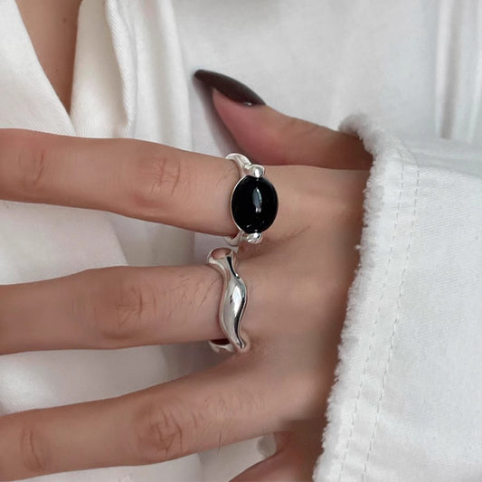 Women's Black Agate Ring Personality Simple