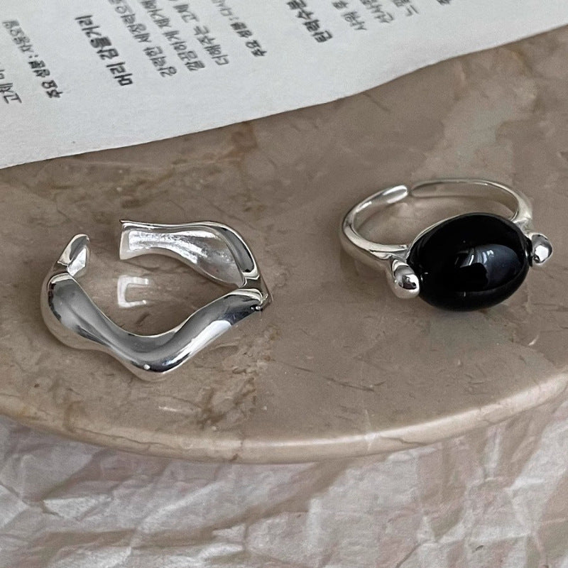 Women's Black Agate Ring Personality Simple