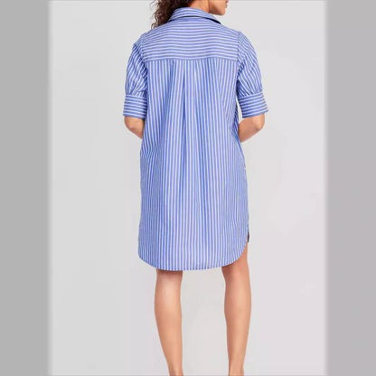 Striped Pocket Single-breasted Dress Women