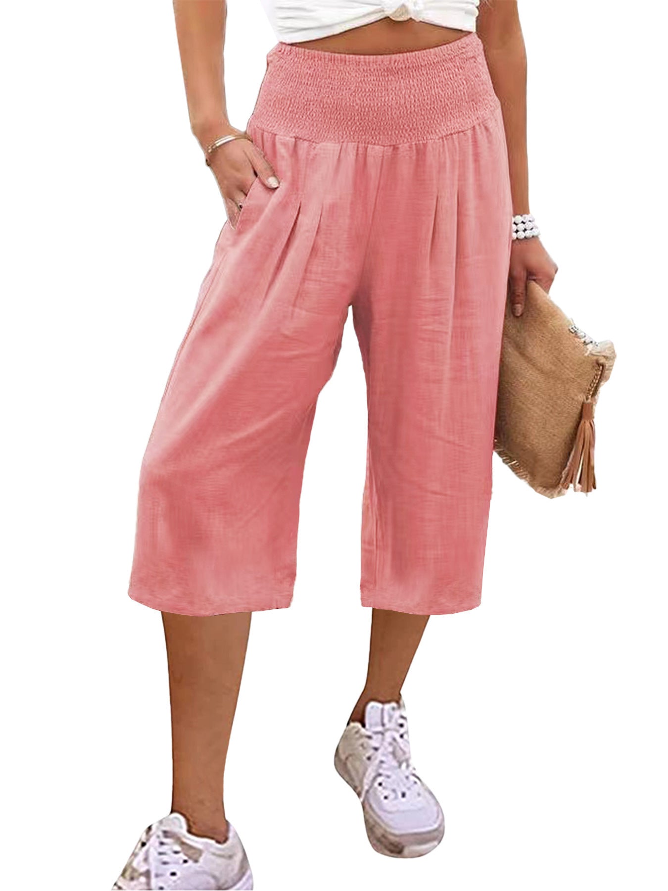 Women's Cotton And Linen Cropped Thin Casual Wide-leg Pants