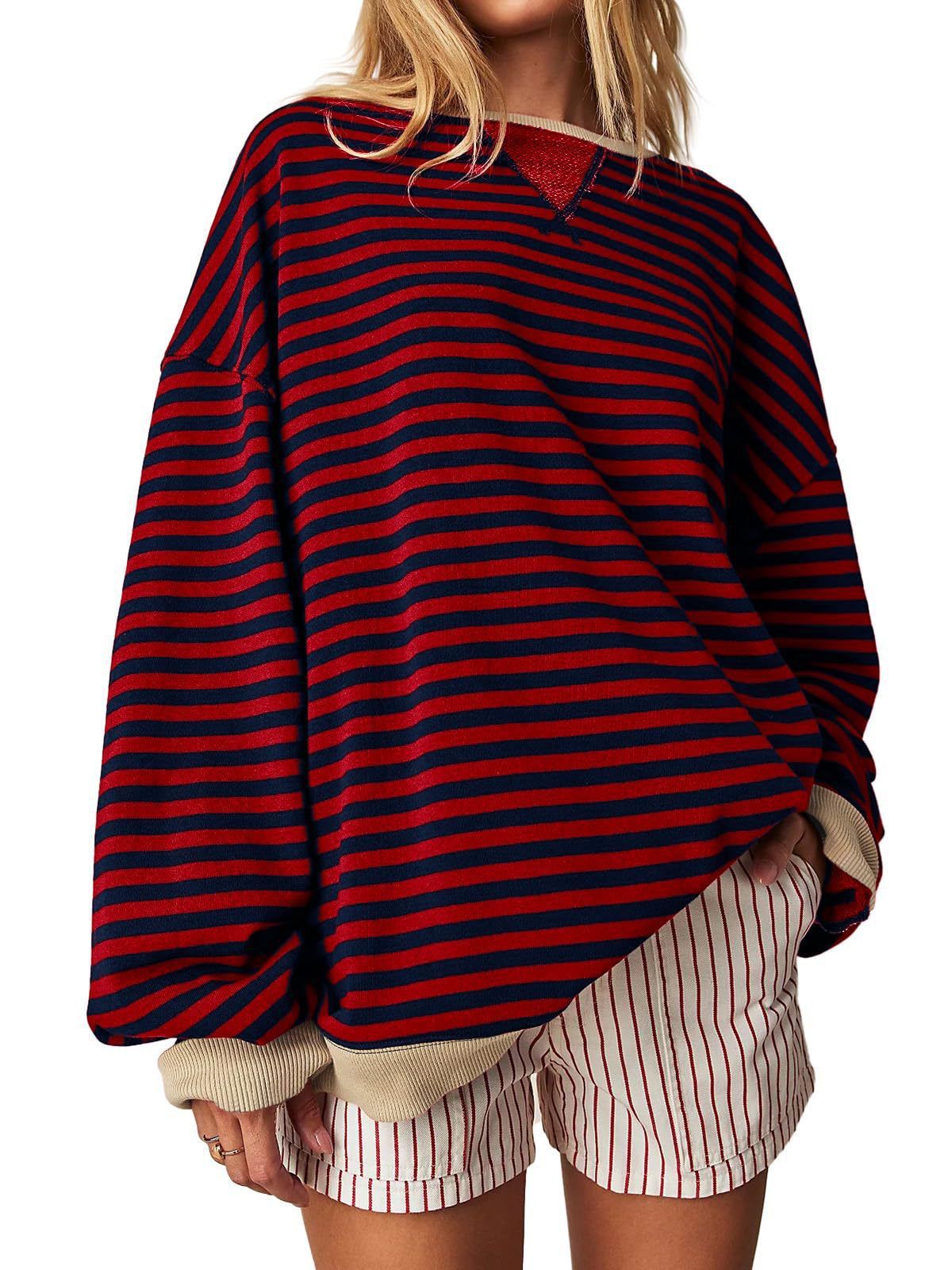 Women's Striped Embroidered Stitching Color-inserted Pullover Sweater